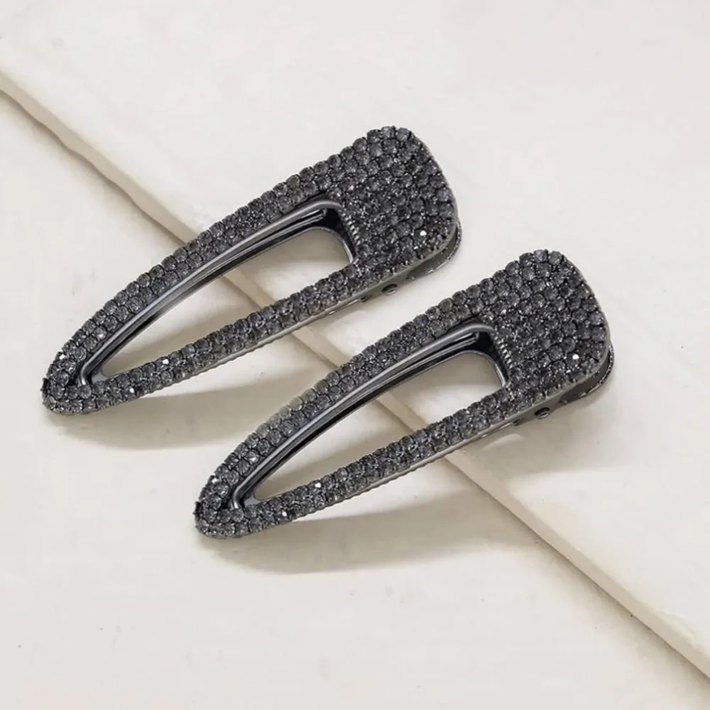 ETTIKA SET OF TWO LARGE HAIR CLIPS GUNMETAL WITH BLACK CRYSTALS NWT